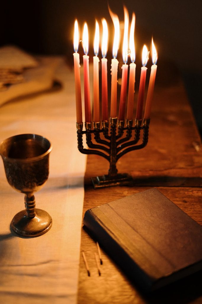 menorah with lit candles